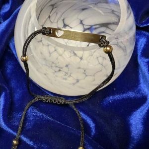 Corded Curved 18k PVD Gold Bar Bracelet Cutout Heart